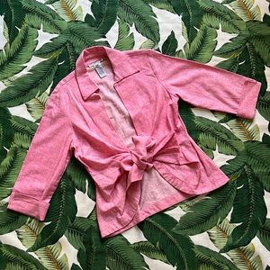 Vintage Mishca• Pink Linen Viscose Tie Front Top • Women's Small